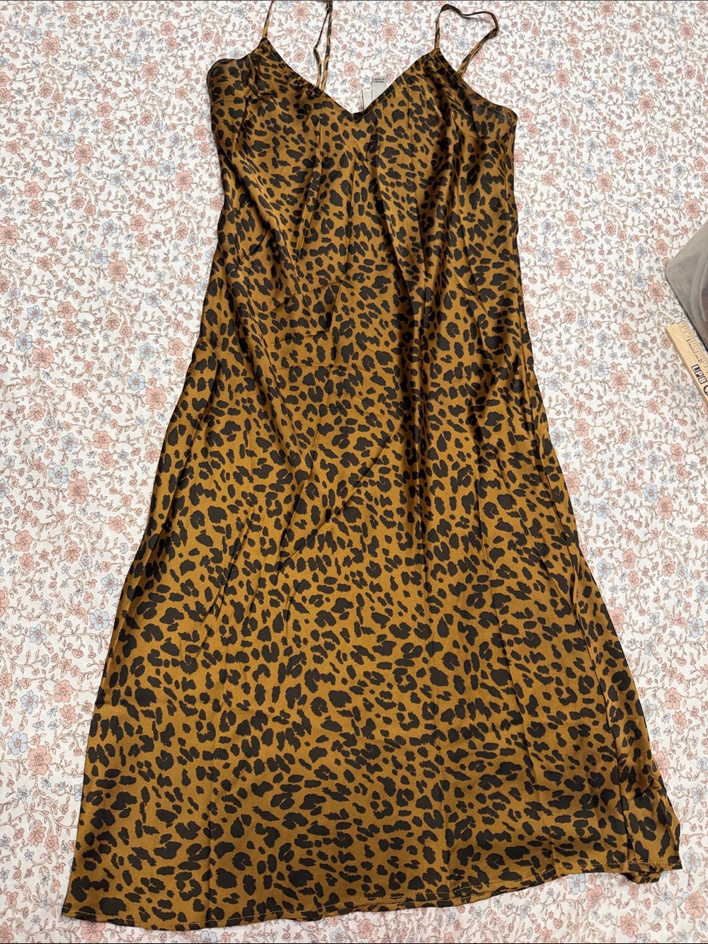 a new day Leopard Print Satin Slip Midi Dress in Mustard and Black